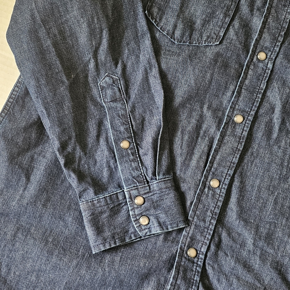 Lands End Blake Shelton Denim Jean Shirt Size L Pearl Snap Front Mens Blue - Picture 8 of 14